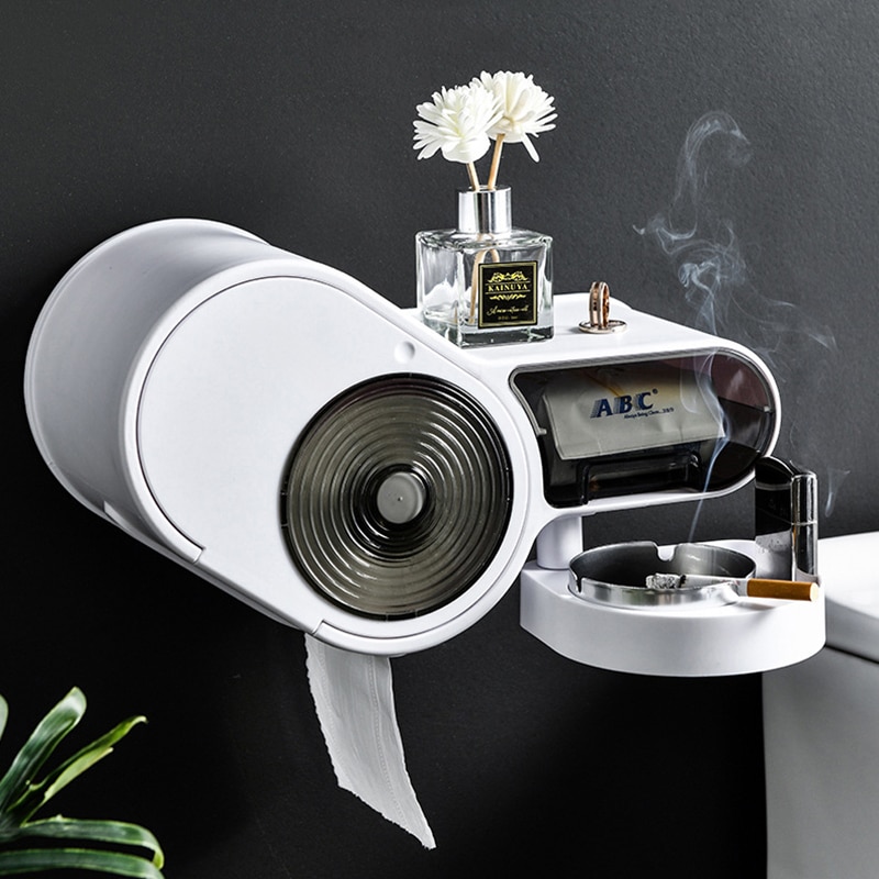 Badkamer Toiletrolhouder Tissue Doos Met Asbak Plastic Wc Dispenser Wall Mounted Tissue Opbergdoos Gratis Ponsen