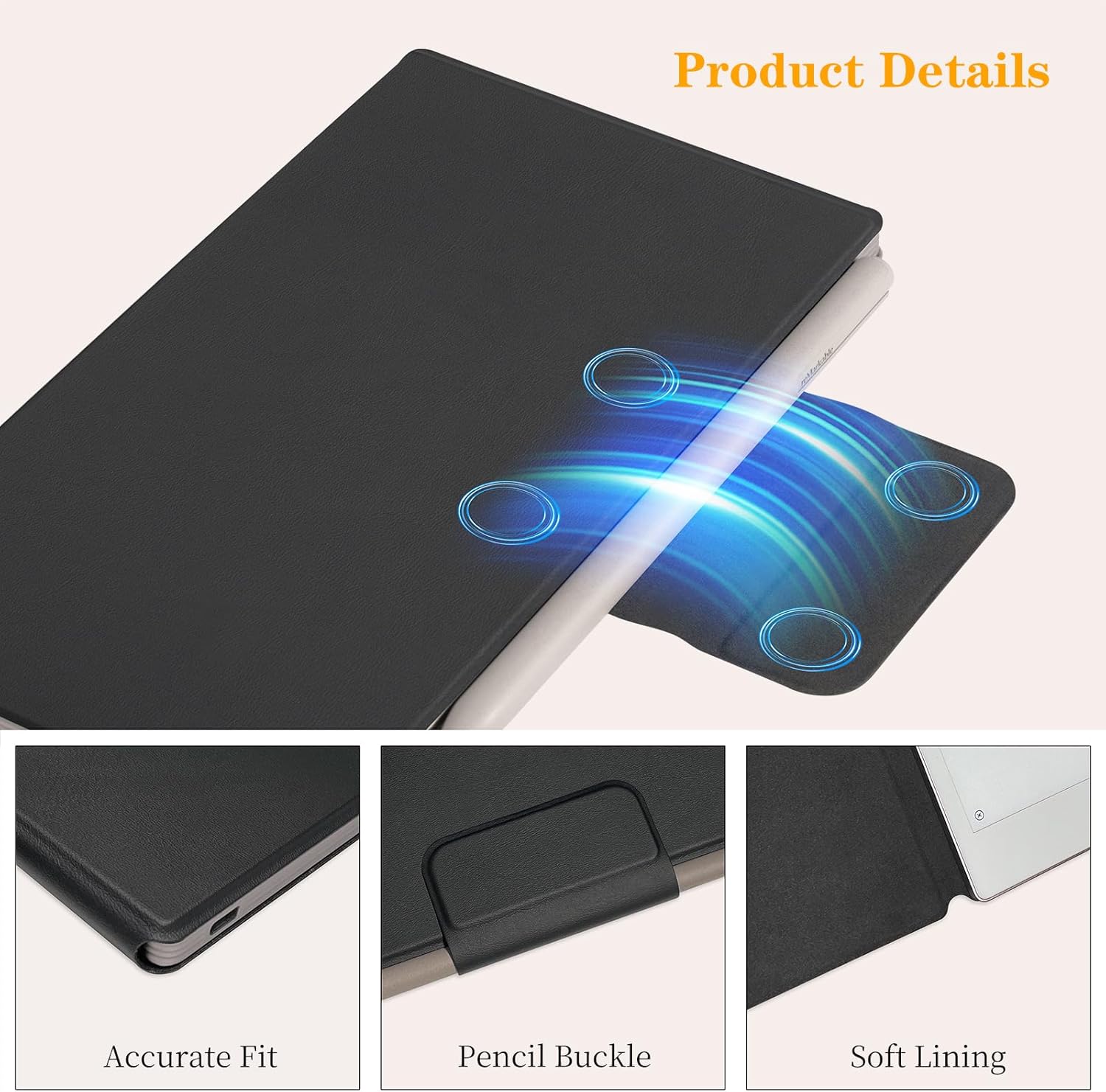 Etui til remarkable paper pro move 7.3 " magnetisk fastgørelse slim book folio beskyttelsesomslag med penlås automatisk dvale/vågn