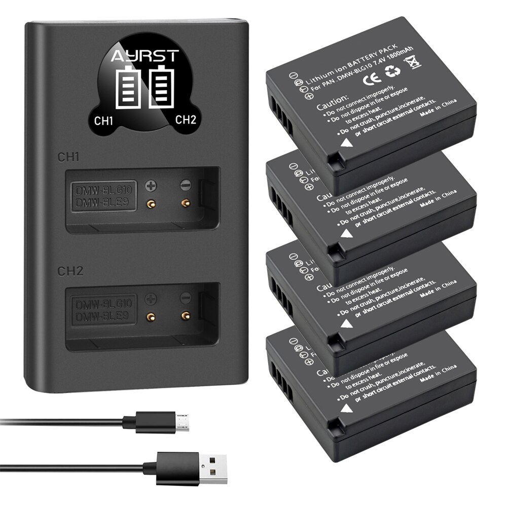 2 Pièces 1800mAh DMW-BLG10 DMW BLG10 BLG10e BLE9 Batterie + LED Chargeur Double USB pour Panasonic LUMIX GF5 GF6 GX7 LX100 GX80 GX85: 4BatteryWithCharger