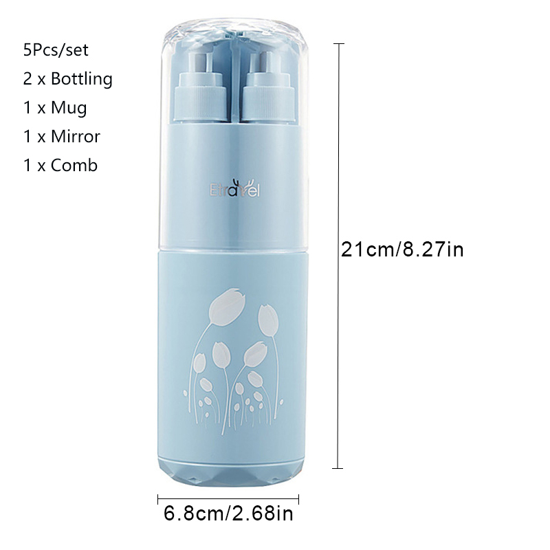 Draagbare tandenborstelbeker 5 in 1 wasbeurten opbergdoos tandenborstel tandpasta douchegel shampoo dispensers reiswasset container: D