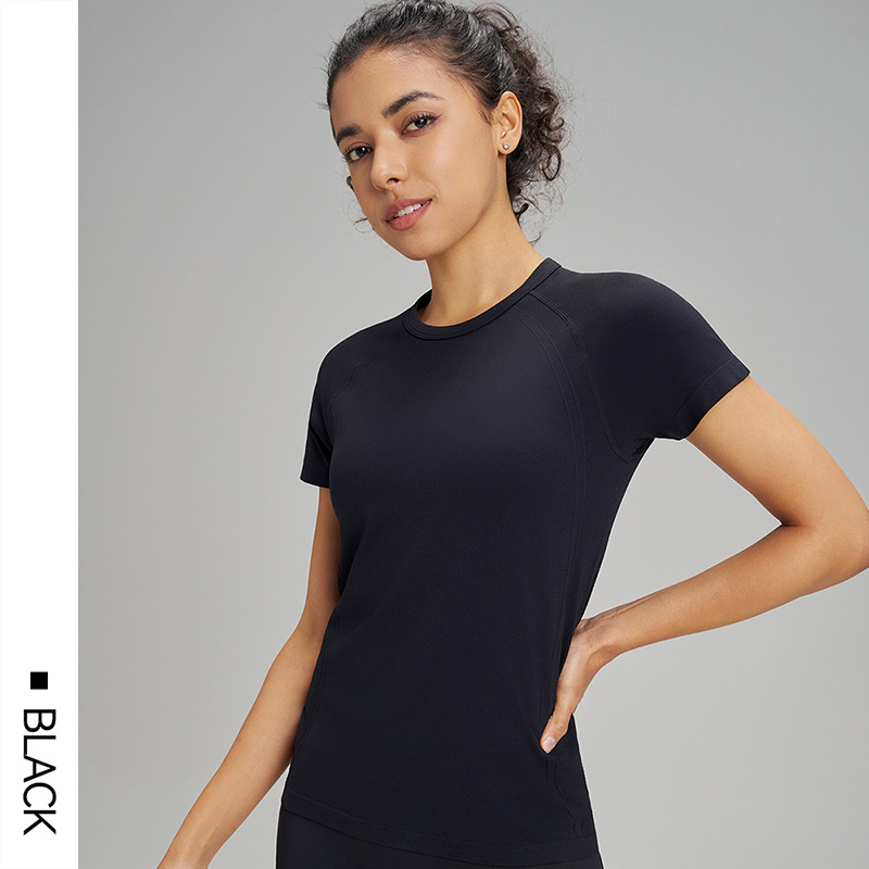 T-Shirt de sport à manches courtes pour femmes, dix couleurs, séchage rapide, sweat-shirt respirant, vêtements de Fitness, couleur unie, Yoga, haut à manches courtes: M / Kaki