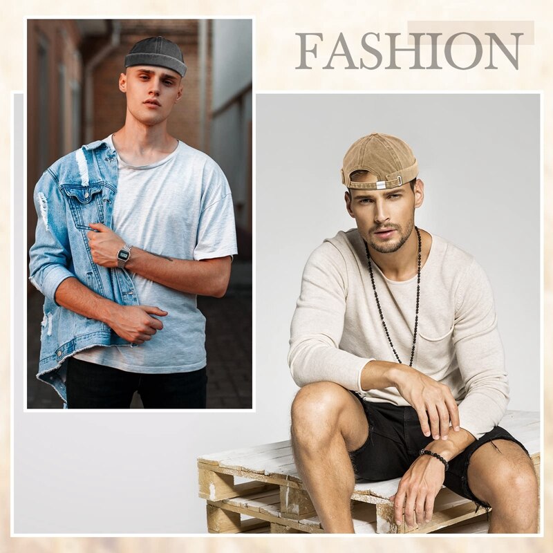 2 Pcs Brimless Hats for Men Adjustable Hat Casual No Brim Hat Visor-Less Flip Hat Sailor Skullcap