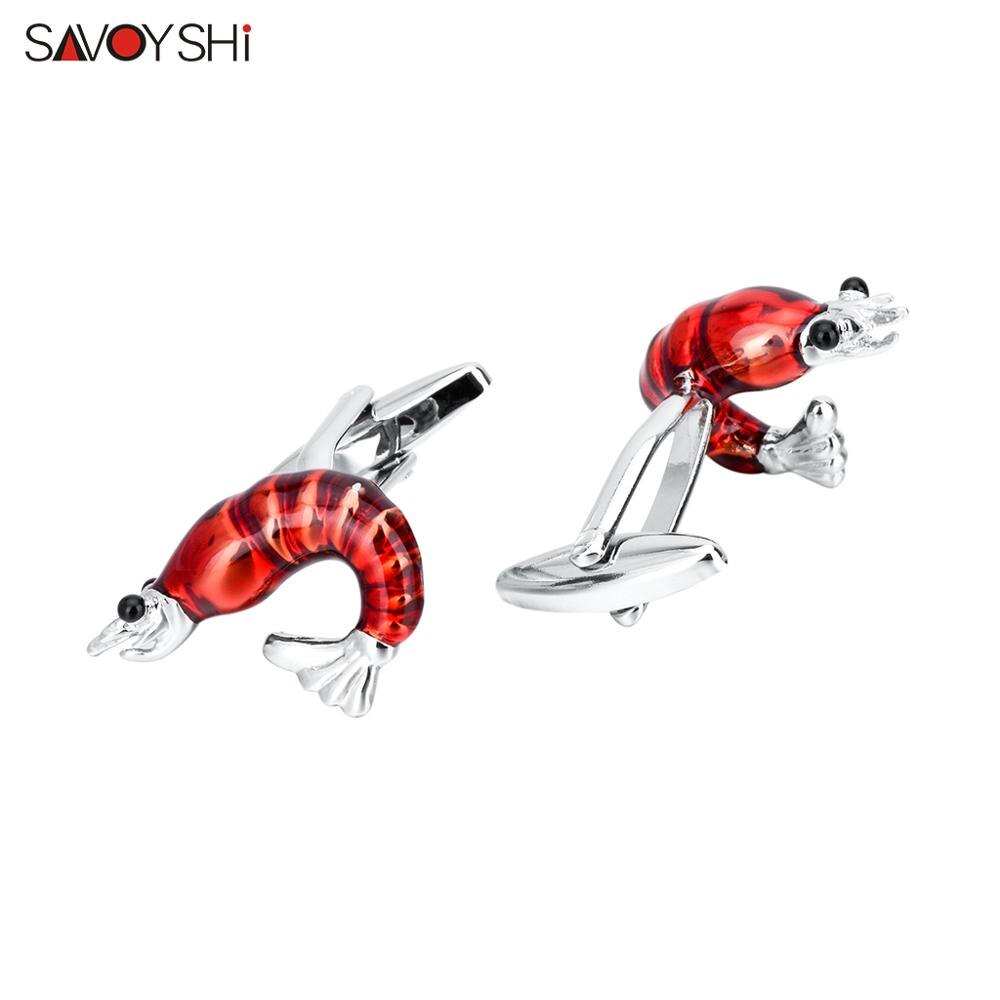 SAVOYSHI Red Enamel Shirt Cufflinks for Mens Cuff buttons Novelty Lobster Model Cuff Links Brand Jewelry