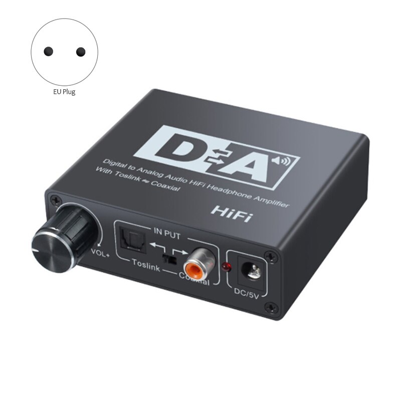 Digital Coaxial to Analog Fiber to Analog o Converter Digital to Analog Decoder Adjustable Volume EU Plug
