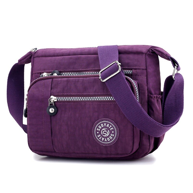 de las mujeres de la bandolera de hombro de Nylon Oxford ligero cremallera impermeable Paquete de gran capacidad bandolera de viaje: 02 Purple