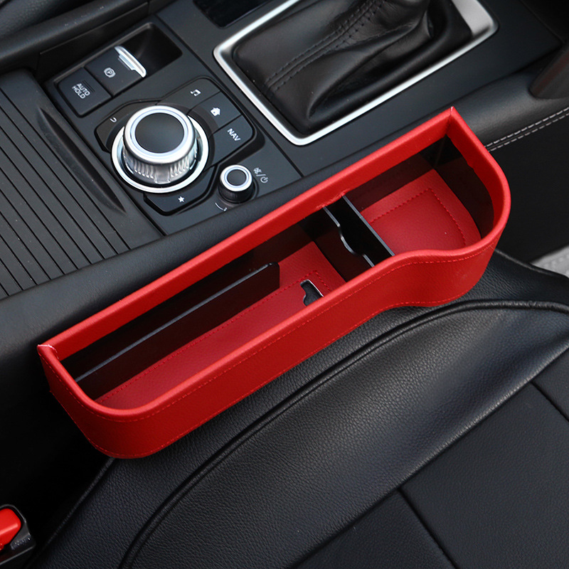 Caja de almacenamiento de cuero PU para hueco de asiento de coche, organizador de bolsillo multifuncional, soporte para botella de teléfono, accesorios para coche: Leather-Right 2