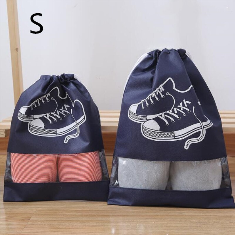 Nyeste vandtætte sko taske pose opbevaring rejsetaske ikke-vævet tøjvask organisator bærbar tote snor taske arrangør dækning: En blå s