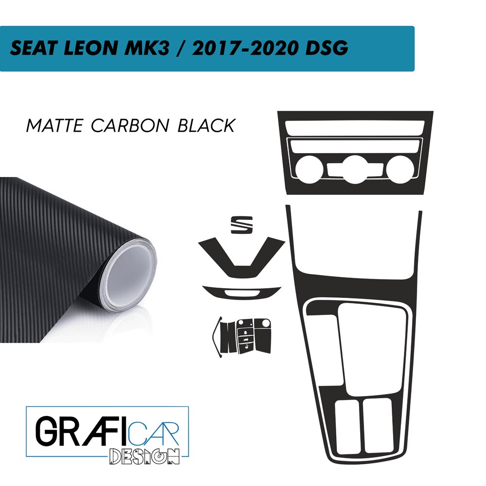 Seat Leon 5F/MK3 Console Interieur Trim Jas Set-Vinyl Folie-Decal-403175051: MATTE CARBON BLACK-2017-2020/DSG