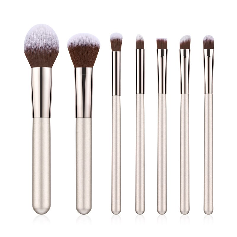 7 st sminkborstar set champagne guld foundation borste ögonskugga puder make up borste pincel maquiagem kosmetiska verktyg borstar: Ingen väska