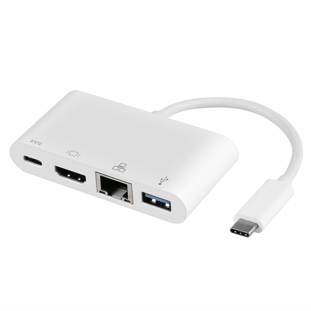 Weiß Einfach zu Bedienen & tragen USB 3,1 Typ-C zu USB 3,0 + HDMI(1080P @ 60HZ)+ Gigabit Ethernet + Typ-C Ladung Adapter