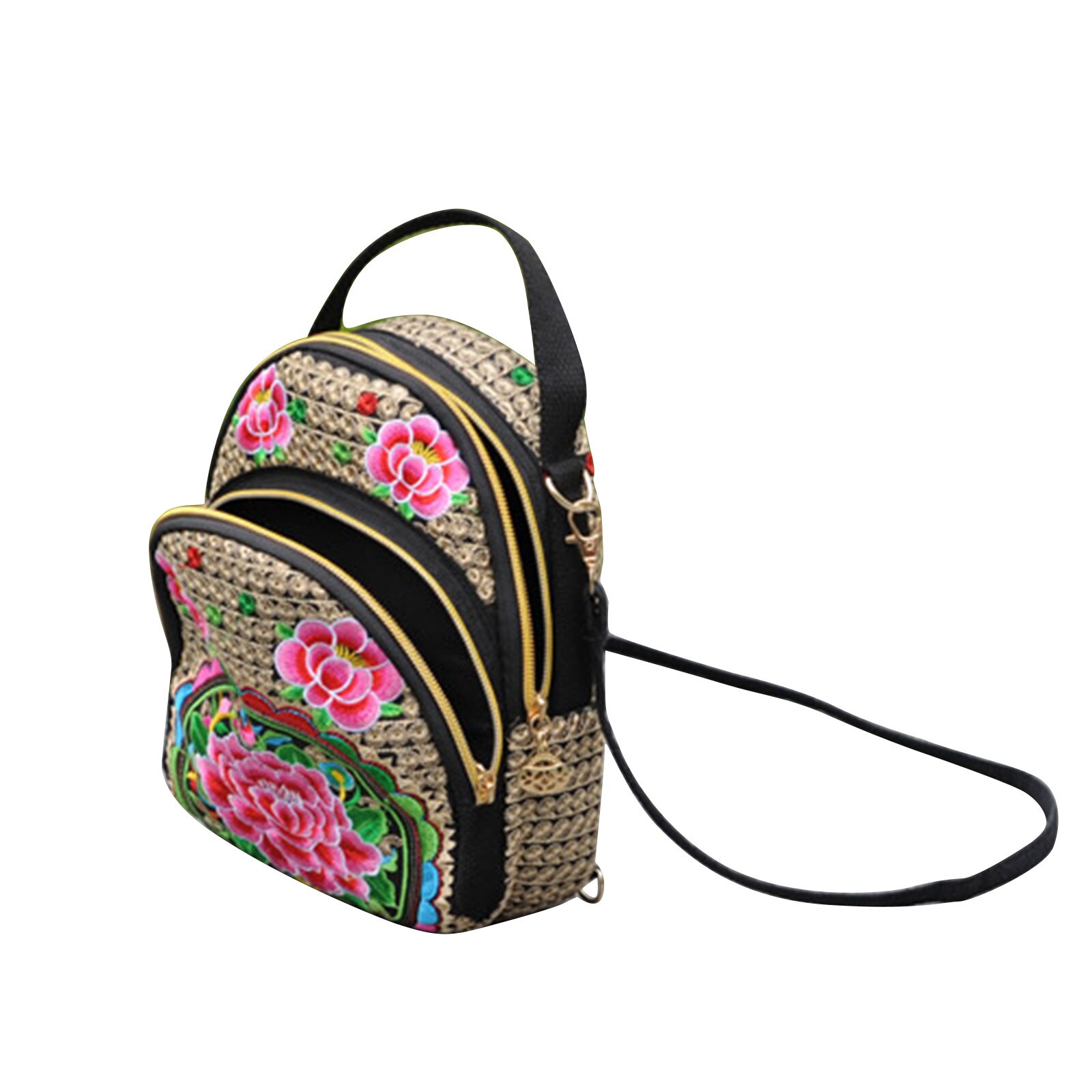 Kvinder pige vintage mini rygsæk lærred broderet blomst lynlås rejse skulder taske dagsæk til rejse shopping: -en
