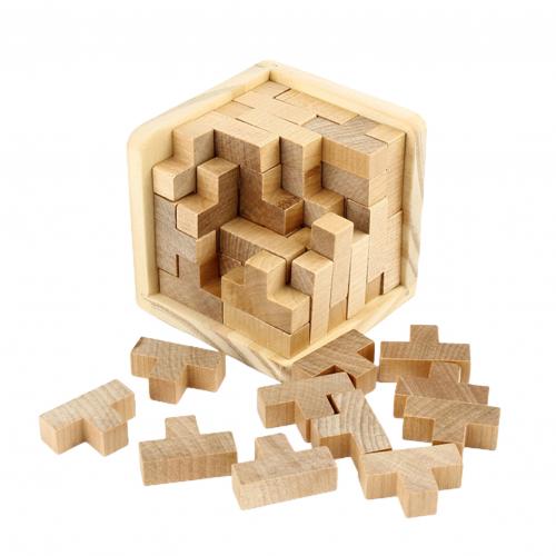 54 stuks houten t-vormige 3d , bouwpuzzel, hersenkraker, luban lock, educatief speelgoed voor kinderen: Primaire kleur