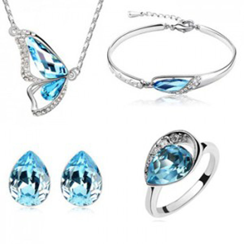 Crystal Bruiloft Sieraden Sets Vlinder hangers kettingen stud earring ringen en armband & bangles voor vrouwen