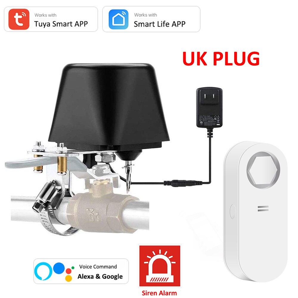 Tuya WiFi alarme fuite d&#39;eau 120DB bip sirène détecteur inondation protection contre les fuites d&#39;eau ensemble scène intelligente avec contrôleur de vanne intelligent: UK PLUG