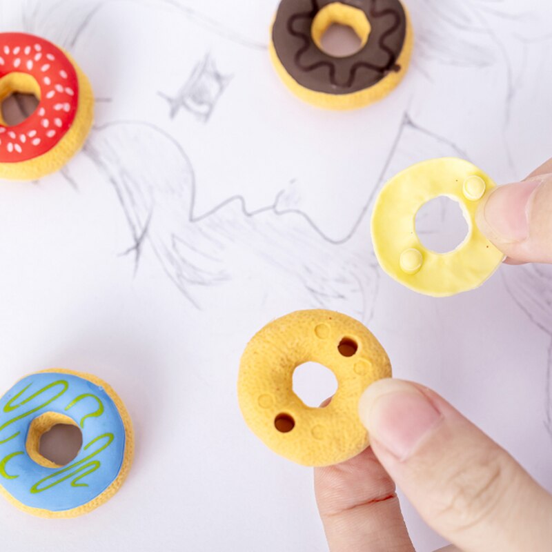 6 Stks/partij Snoep Kleur Donut Rubber Eraser Kids &#39;S Puzzel Speelgoed Student Leren Kantoorbenodigdheden