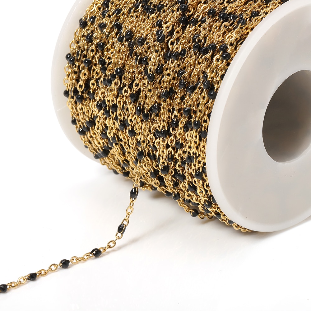 2Meter Rvs Kabel Emaille Gouden Ketting Ketting Bulk Multicolor Link Accessoires Voor Sieraden Materialen Diy: Gold Black