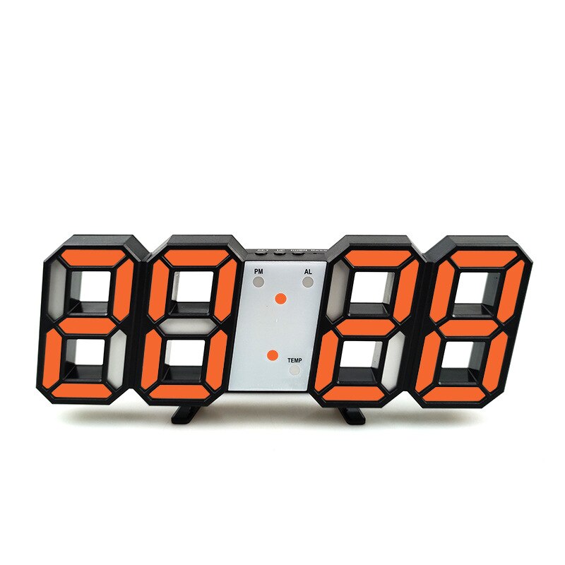 3D Digitale Wandklok Moderne Wekkers Voor Office Home Decoratie Snooze Usb Wake Up Light Elektronische Bureauklok Reloj mesa: Black Shell Orange