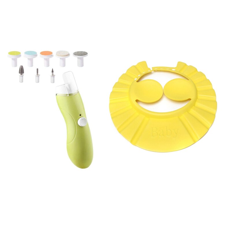 1 pièces bébé shampooing bain bonnet de douche jaune & 1 ensemble bébé coupe-ongles Rechargeable, sûr coupe-ongles électrique