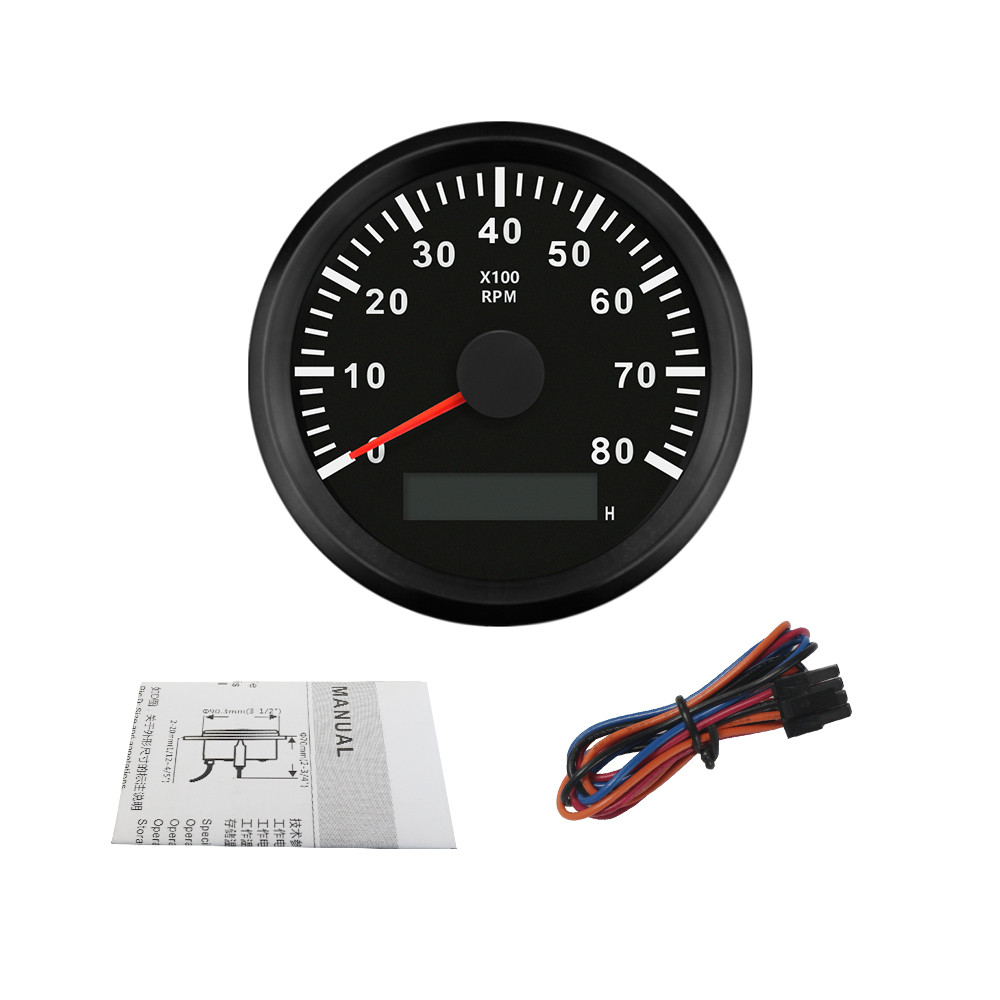 Universal Tachometer RPM REV Counter with Hour Meter 3000/4000/6000/7000/8000 RPM 85mm 9-32V with Backlight: 8K-BN