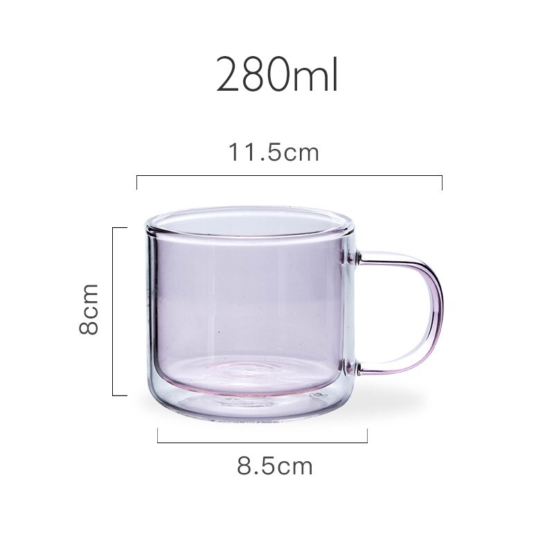 Multi-Color Double Bottom Glass Coffee Cup Milk Tea Heat Resistant Mug Drinkware Mugs For Home Office: PINK 280ml