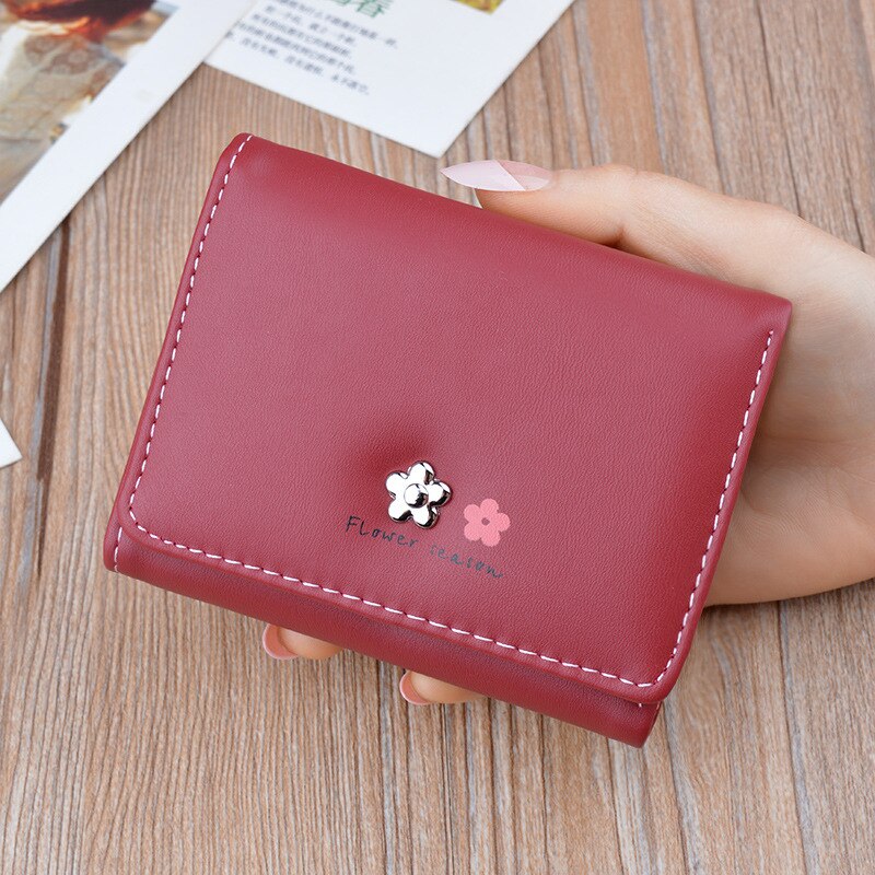 Kvindelig tegnebog sød walet til kvinder studerende pung kort mini tegnebog korea blomst lille vellet portomonee portfel damski: Rød
