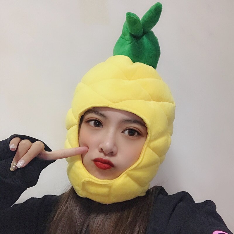 Leuke Ananas Hoed Cosplay Props Geel Groen Stiksels Fruit Hoofddeksels Winter Warm Gehoorbescherming Hoed Vrouwelijke Grappige Accessoires