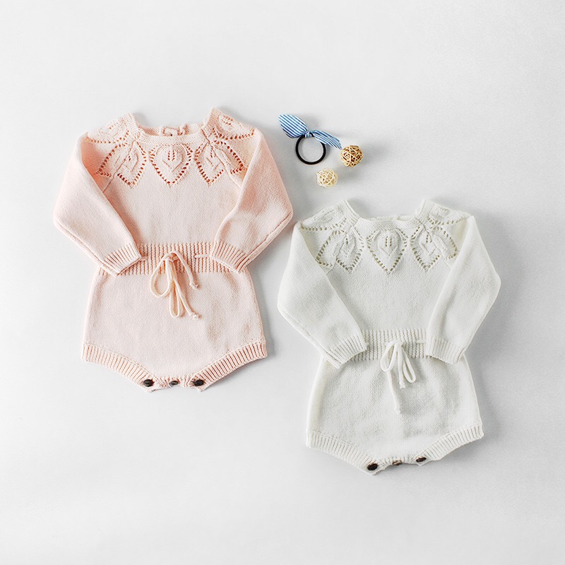 Babymeisje gebreide holle stijl effen strik decor lange mouw romper tops baby baby jongen romper baby jumpsuit onesie overalls