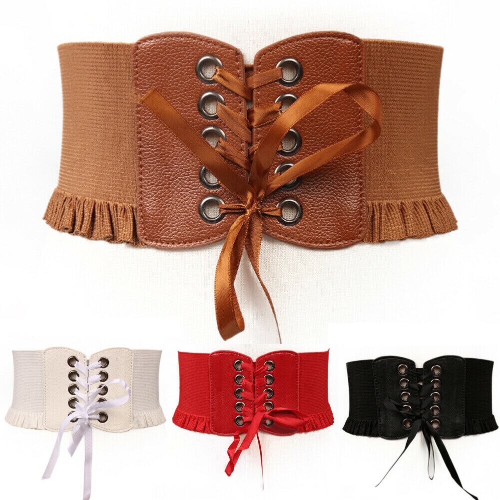 Women Ladies Elastic Stretch Belts Buckle Waist Belt Wide Cinch Corset Waistband