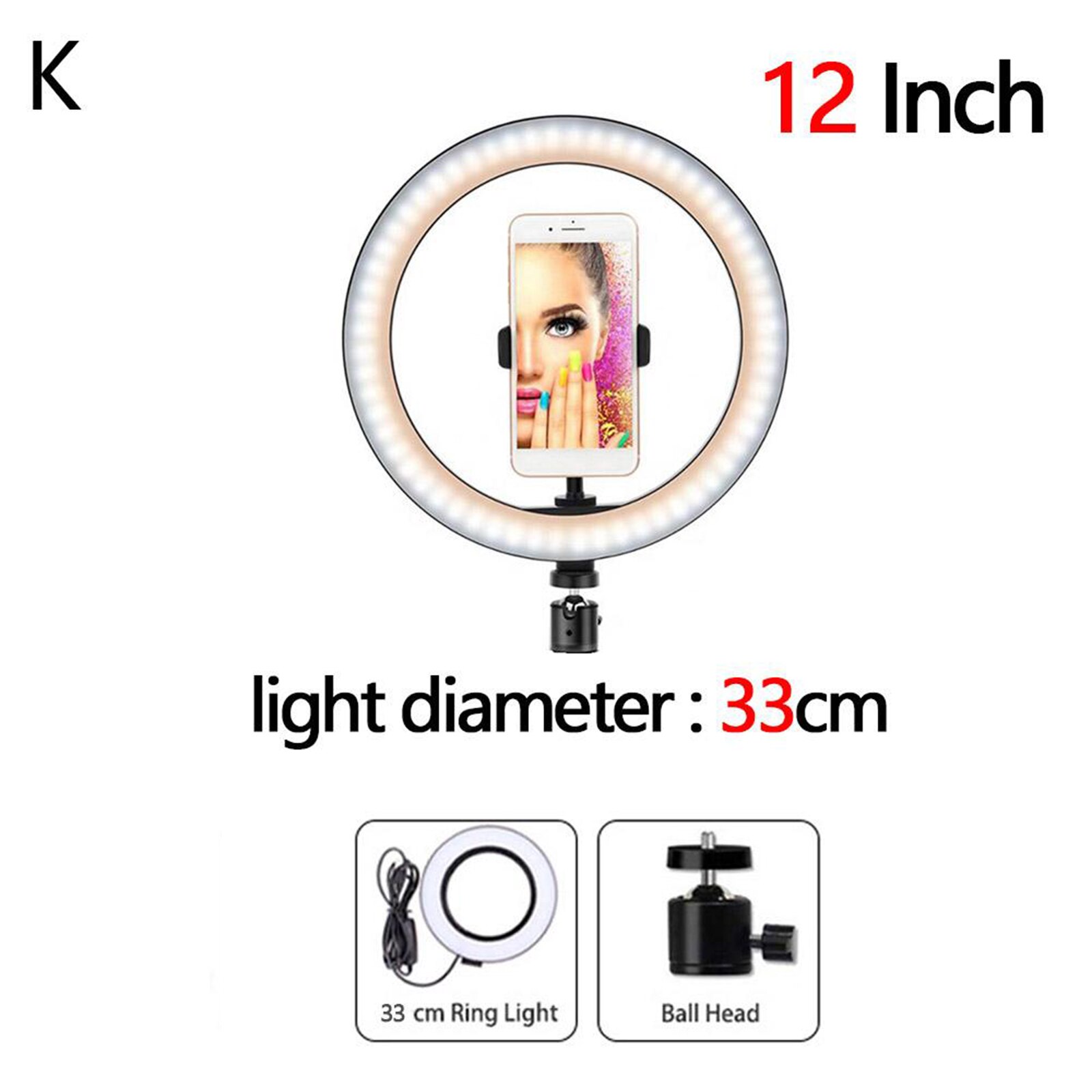 Ring Light Selfie Stand Beauty Blogging Makeup Tools USB Powered 12"/10"/6" Adjustable LED 3-Gears Bright Ring Light Lamp: Set K