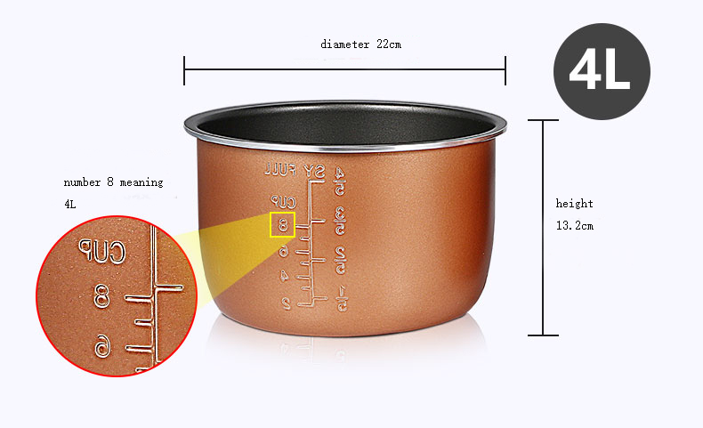 Electric pressure cooker liner multicooker bowl 4L/5L/6L liter non-stick pan double spray thickening: 4L