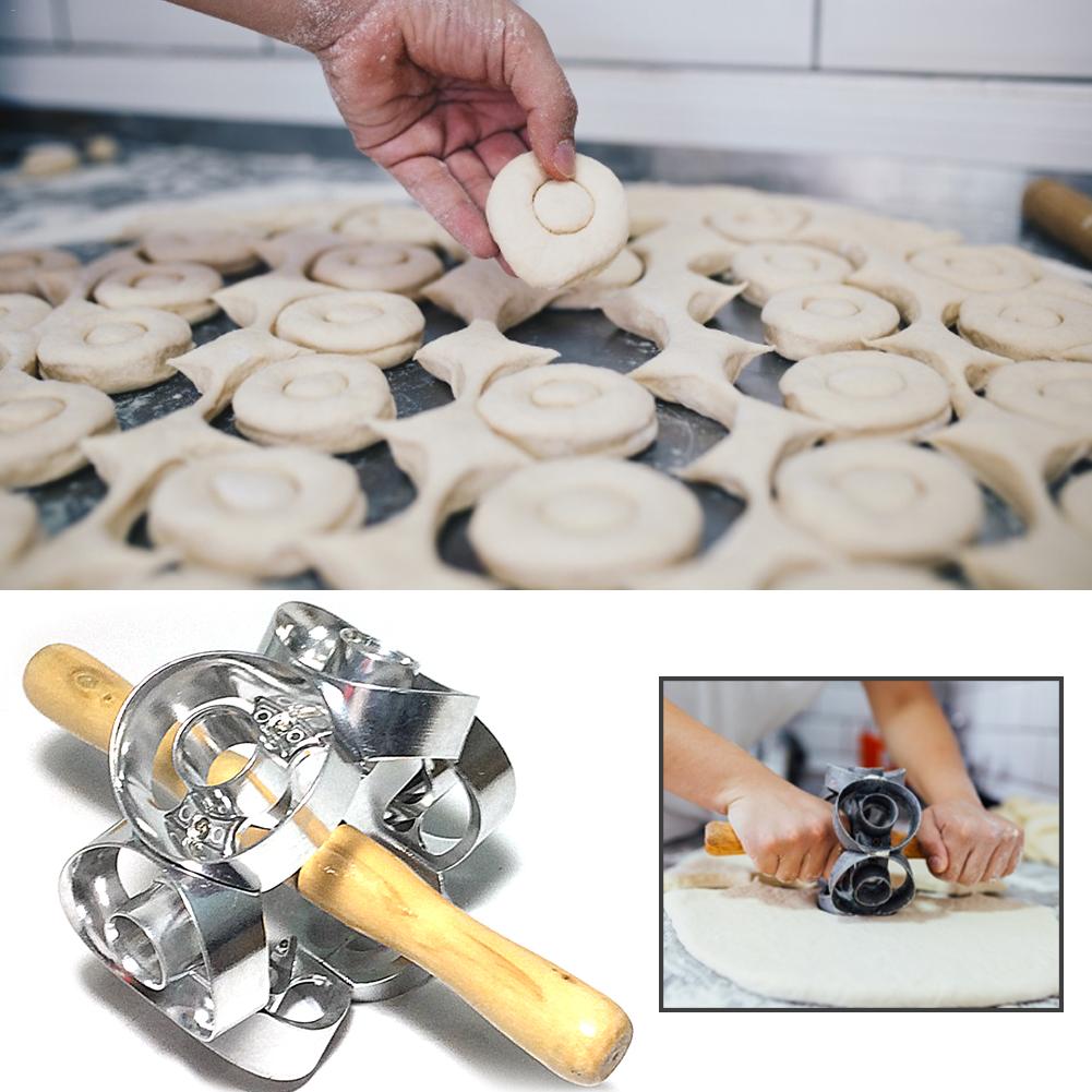 Cortador de rosquillas giratorio, molde de pastelería, rodillo de Metal para hornear, herramientas de cocina, molde de acero inoxidable de amplia aplicación