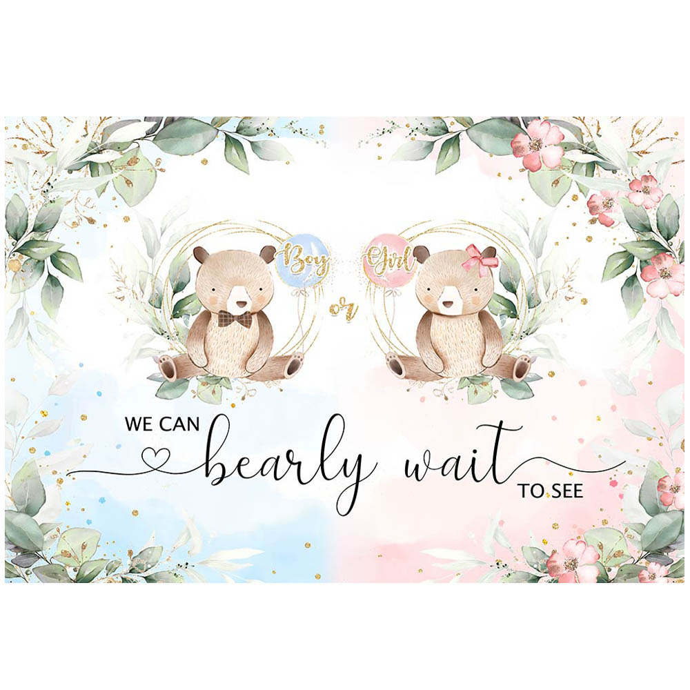 Mocsicka menino ou menina gênero revelar pano de fundo urso marrom folhas verdes podemos esperar foto fundo decoração photo studio adereços