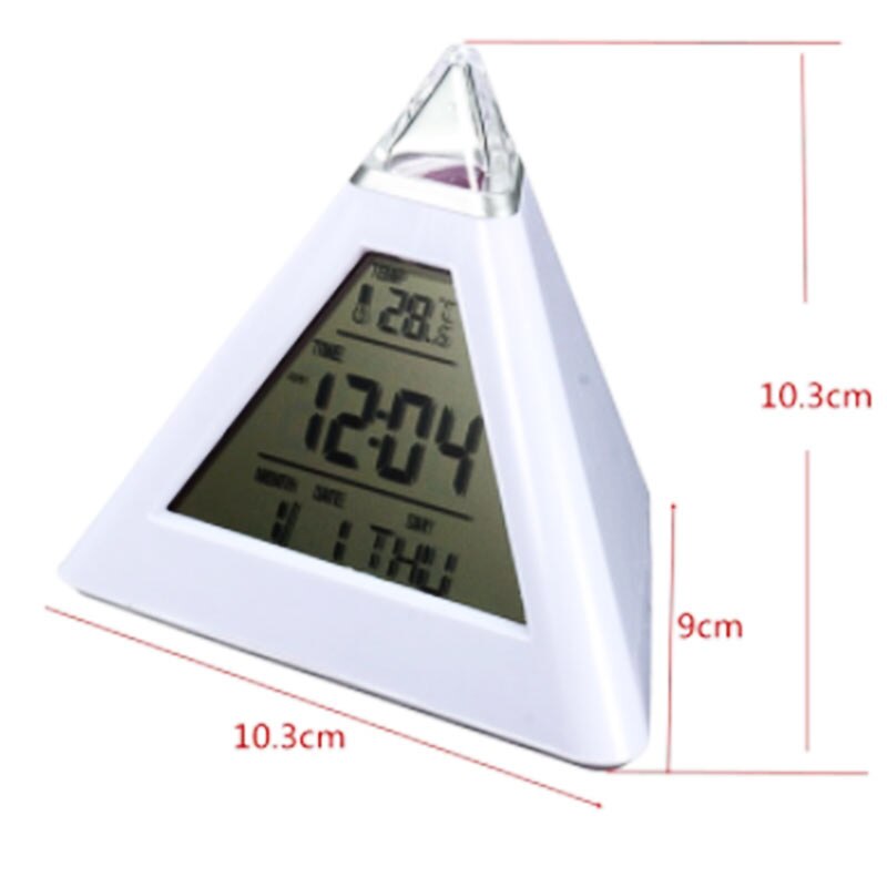 7 LED Home Office Desk Pyramid Digital Backlight Color Everchanging Table Alarm Clock Thermometer LED Display K802