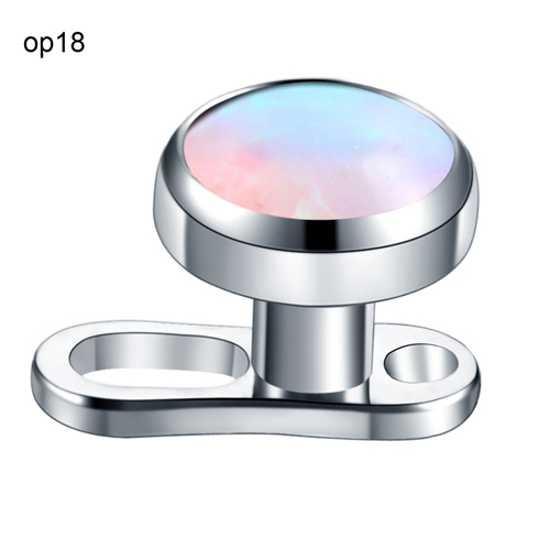 1PC G23 Titanium Micro Dermal Anchor Set Base 2 Holes with Opal Stone Top Dermal Piercings Skin Diver Surface Rings Body Jewelry