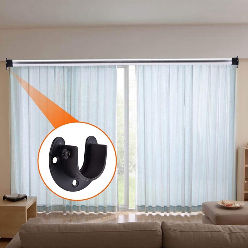 Stainless Steel Hanger Rod Bracket U-Shaped Open Socket Bracket Shower Curtain Rod End Support Flange