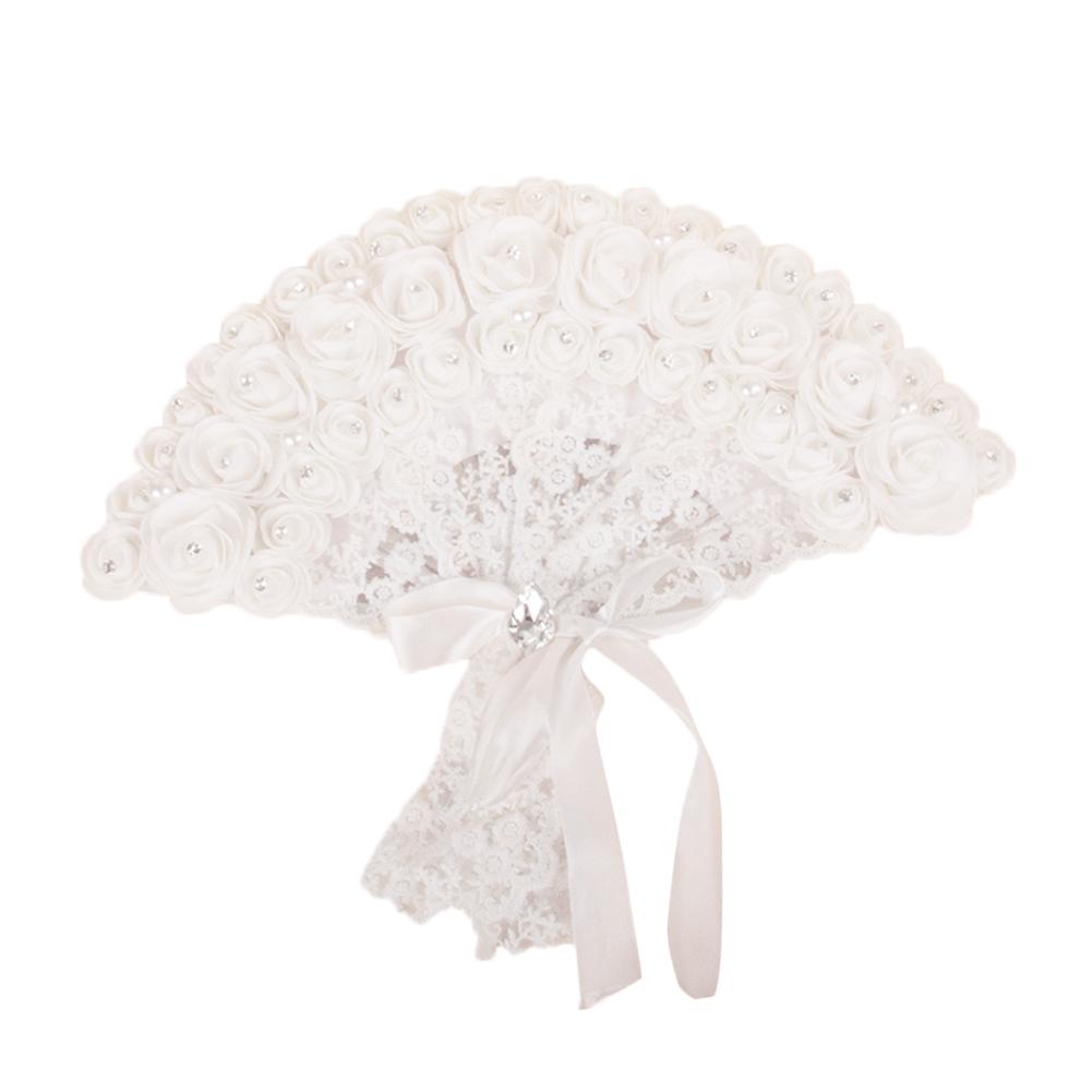 Abanico de mano para novia y boda, accesorio no plegable con perlas de encaje rosa, suministros para de boda, sesión de fotos, accesorios de actuación para escenario: Default Title