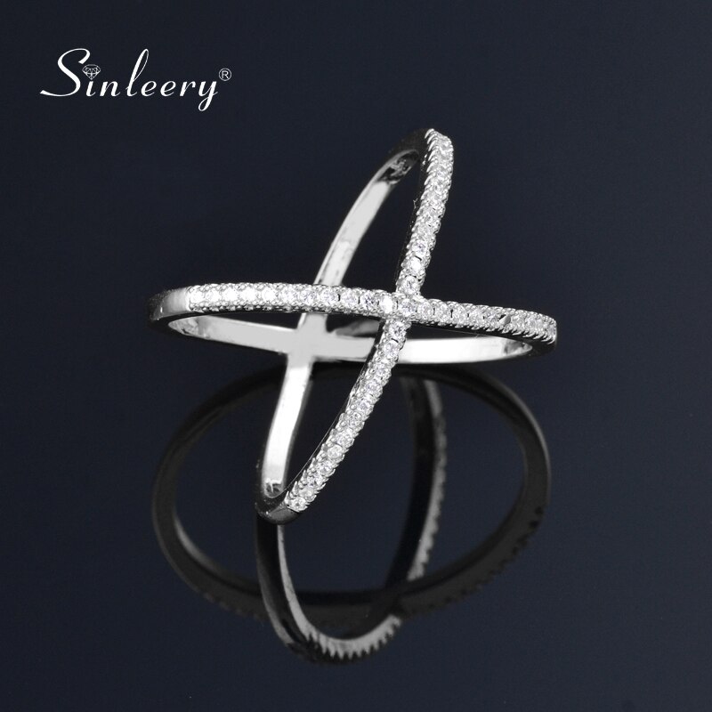 Sinleery Trendy X Vorm Cross Trouwringen Rose Geel Goud Zilver Kleur Micro Verharde Crystal Ringen Voor Vrouwen Sieraden JZ008 ssb: 8 / white gold plated