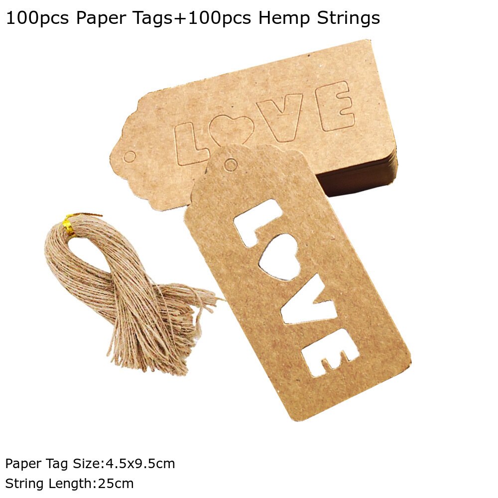 100pcs Large Size 4.5x9.5cm Kraft Tags with Hemp Strings Black White Kraft Scallop Hang Tag Blank Price Tags Paper Labels: Pattern 8