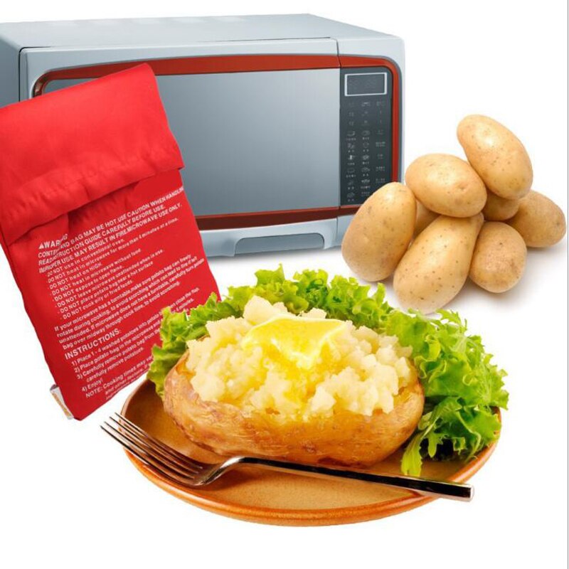 1Pcs Rood Wasbare Cooker Bag Magnetron Bakken Aardappelen Zak Rijst Pocket Koken Gereedschap Om Te Koken Keuken Gadgets Bakken tool