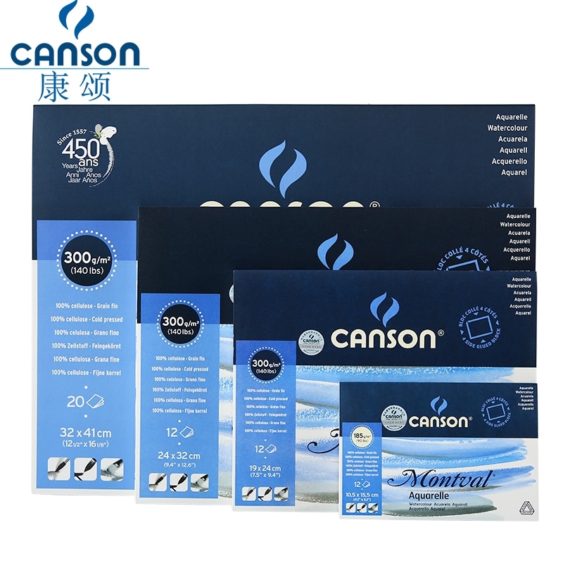 Canson – livre d&#39;aquarelle Montval, 300g, 20 feuilles de papier aquarelle, carnet de croquis, peinture au crayon de couleur