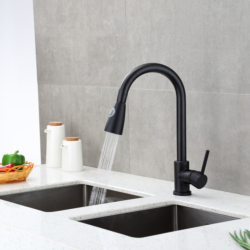Kitchen Faucets Silver Black Single Handle Pull Out Kitchen Tap Single Hole Handle Swivel 360 Degree Water Mixer Tap Mixer Tap