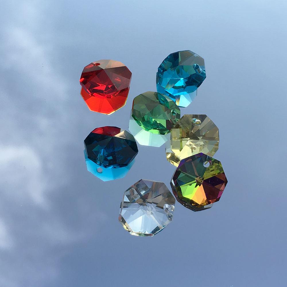 7 Kleur Kristal Glas Achthoek Kralen 70 Stks/partij Verlichting Accessoires Bruiloft Decor.K9 Prisma Kroonluchter Onderdelen Enkel Gat