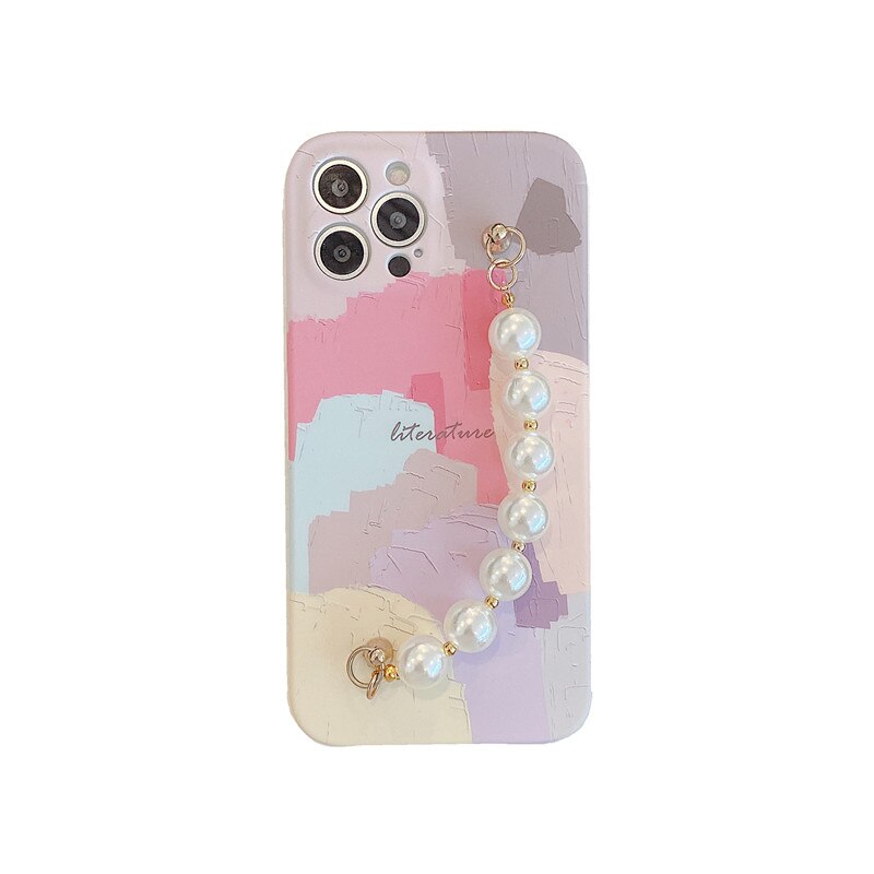 Pulsera con diamantes de imitación y perlas para iphone, funda protectora con grafiti geométrico para iphone 12 11 Pro Max X XR Xs max 7 8Plus SE2020: For iphone SE 2020
