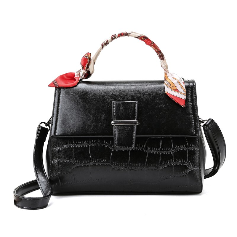 Retro Stone Patroon Pu Lederen Schoudertas Tassen Voor Vrouwen Trend Beknopte Handtassen Sac A Main: Black