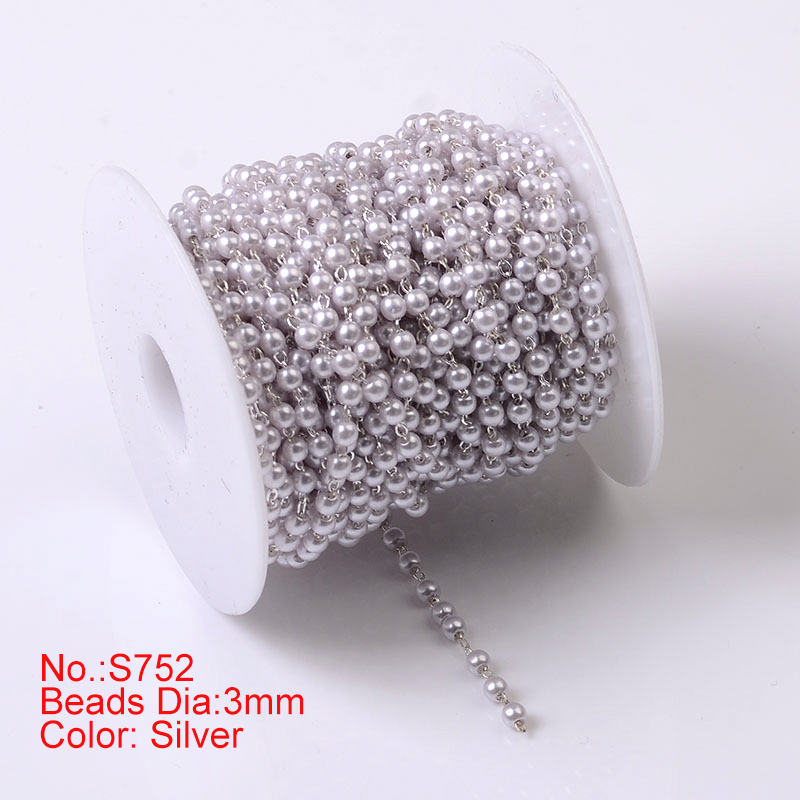 1Meter Beaded Chain Imitation Pearl Chain Copper Necklace Chain Handmade Accessories for Jewelry Making Components Crafts DIY: Silver