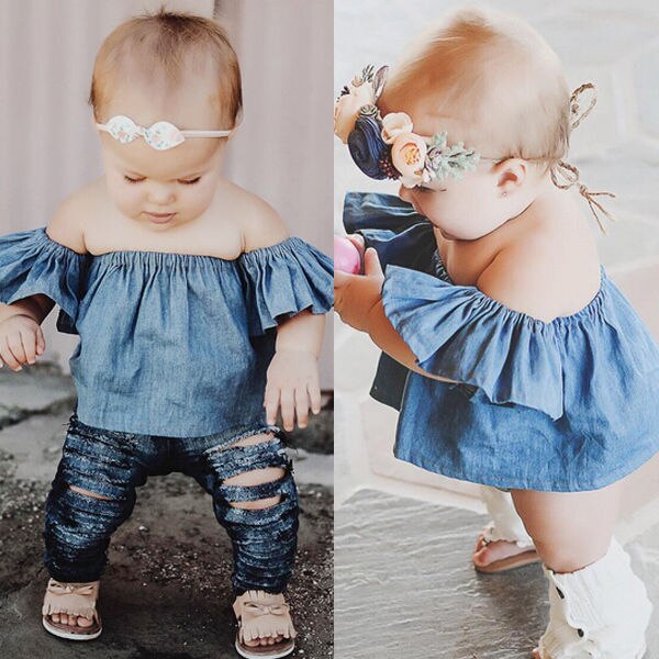 Peuters kinderen baby meisjes kleding tops truien korte mouwen t-shirts off shoulder t-shirts meisjeskleding