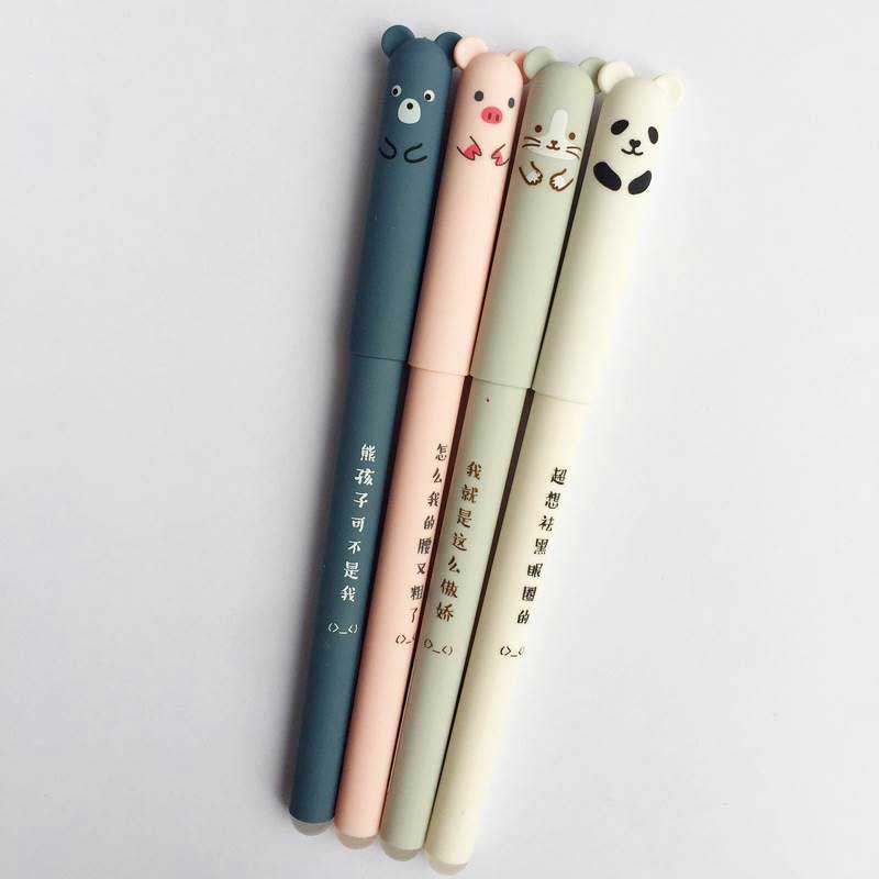 1 pièces dessin animé animaux effaçable stylo 0.35mm recharge tiges mignon Panda chat stylos Kawaii stylo à bille pour l'école écriture lavable poignée