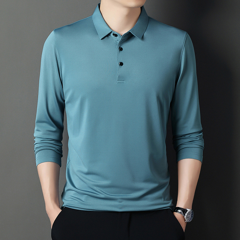 Spring Autumn Solid Color Long Sleeve Polo Shirts Man High Street Casual Loose All-match Pullovers Office Button Top: XXXL / Blue