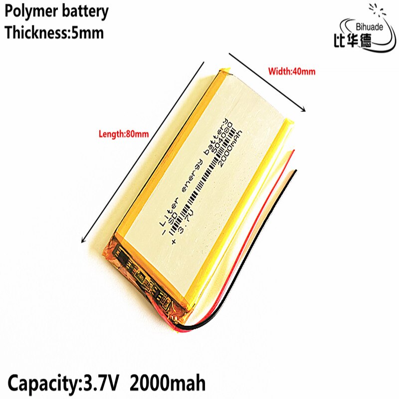 Litro batteria a energia Buon Qulity 3.7V,2000mAH 504080 agli ioni di litio Polimero/BANCA di batteria Li-ion per tablet pc, GPS,mp3,mp4