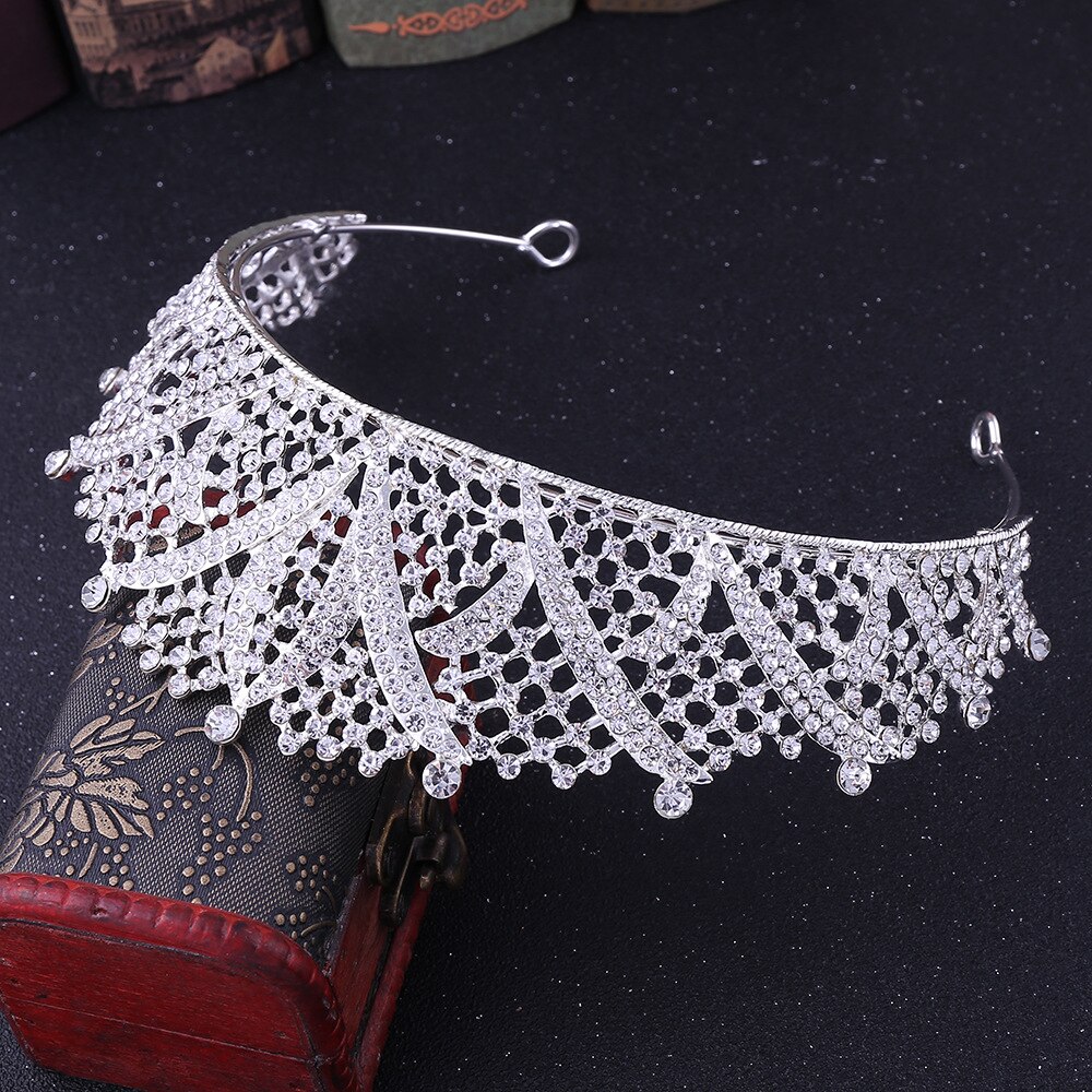Barocco di Lusso Argento Placcato Nuziale di Cristallo tiara regina corona di Strass Diadema Velo Diademi Fasce nozze Accessori per Capelli
